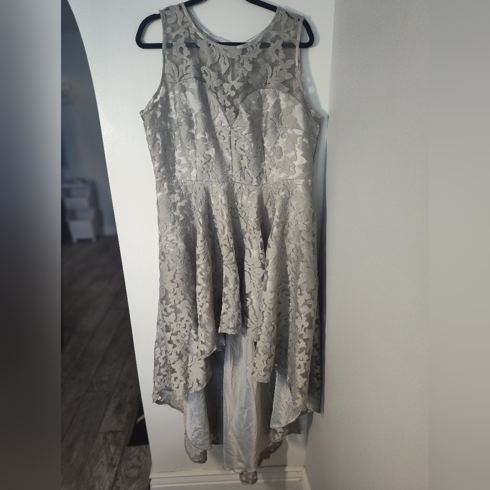 Elegant Gray Lace Sleeveless Dress Size XXL #399